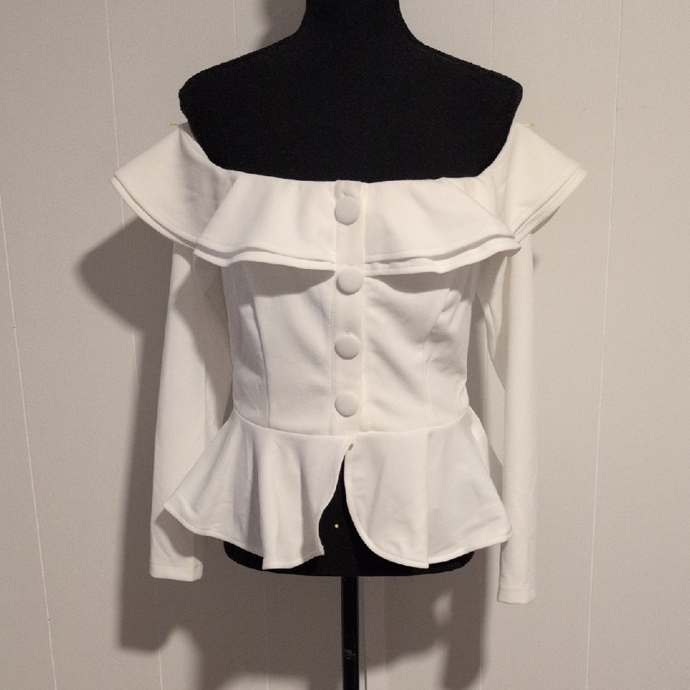 Symphony White Ruffle Buttoned Blouse